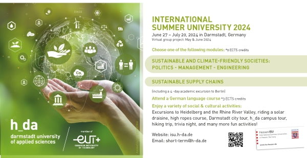【Short-Term Program】Hochschule Darmstadt  University of Applied Sciences International Summer University (ISU) 2024