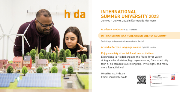 【Short-Term Program】International Summer University 2023 at Hochschule Darmstadt_In Transition to a Pure Green Energy Economy