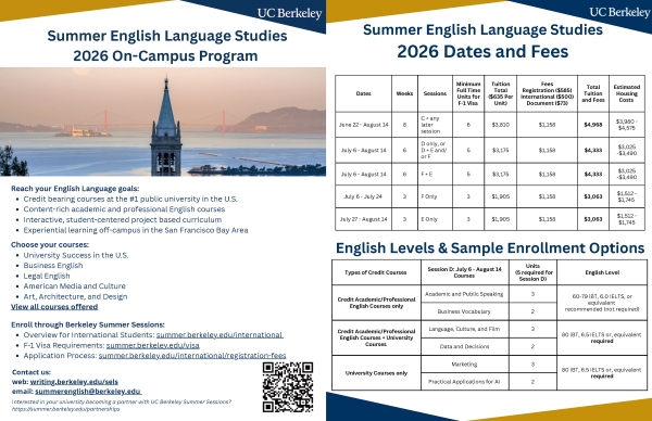 【Short-Term Program】UC Berkeley Summer English Language Studies 2026