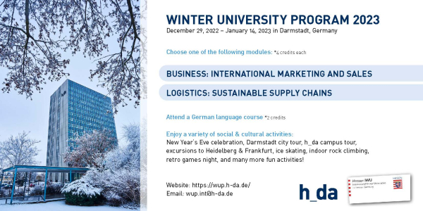 【Short-Term Program】Winter University Program 2023 at h_da: Int. Marketing &amp; Sustainable Supply Chains
