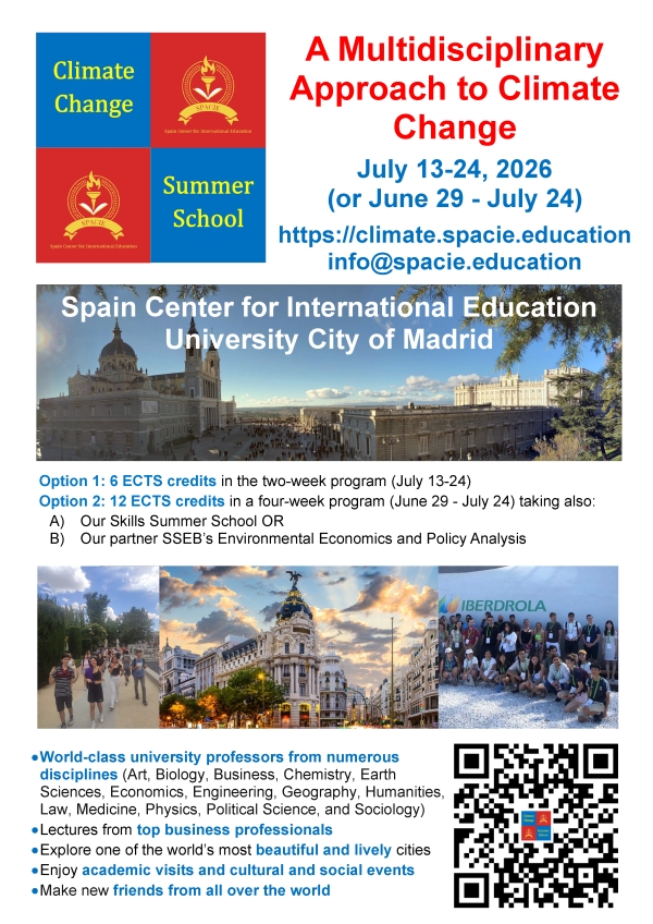 【Short-Term Program】Summer Programs in Madrid 2026: Climate Change &amp; Skills Summer Schools