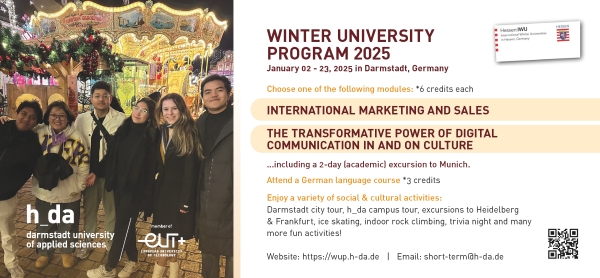 【短期活動】德國達姆施塔特應用科技大學寒假短期課程 International Winter University 2025