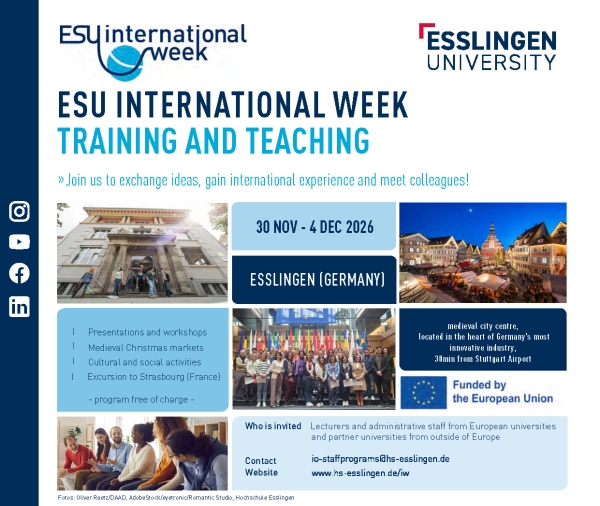 【轉知】德國埃斯林根應用科技大學(HS Esslingen)-ESU International Week 2026
