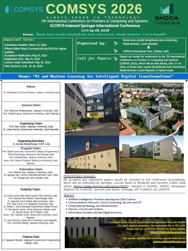 【轉知】國際研討會-The 7th International Conference on Frontiers in Computing and Systems (COMSYS-2026)