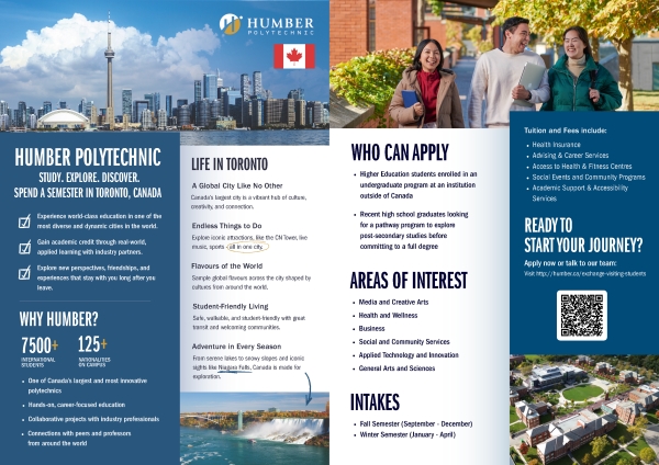 【出國交換】加拿大Humber College Institute of Technology訪問學生計畫
